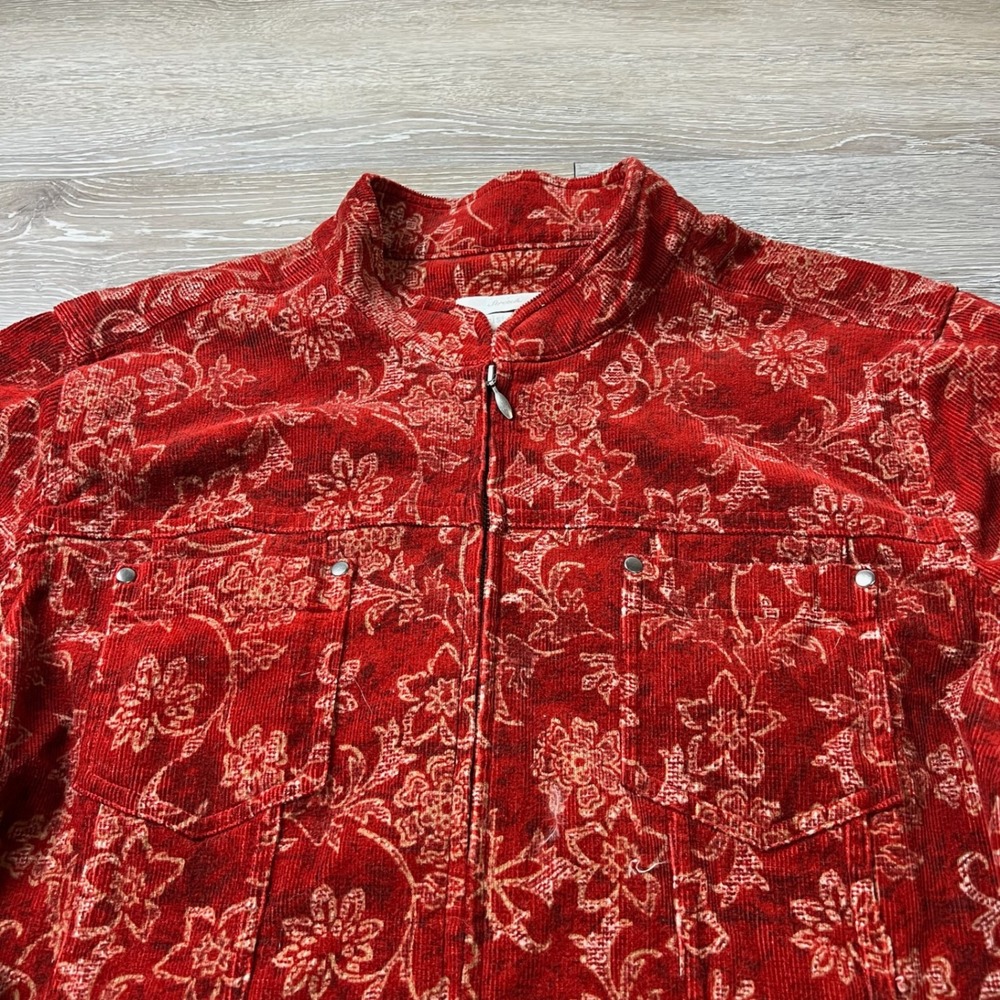 Christopher Banks Jacket Womens Small Red Floral Corduroy Full Zip Mock Neck - Picture 2 of 9